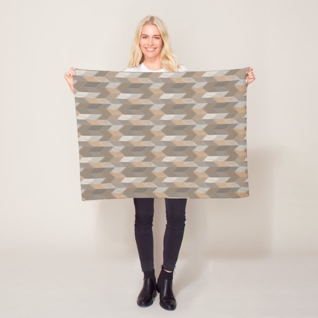 Textured Blue, Yellow, Olive Chevron. Fleece Blanket (In Situ)