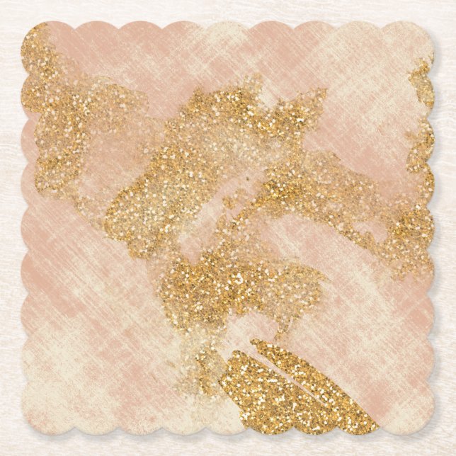 *~* Textured Blush Pink Gold Glitter Golden Paper Coaster (Front)