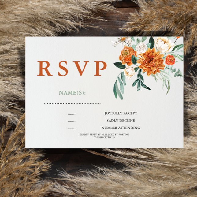 Textured Boho Pampas Grass Wedding RSVP Card (Creator Uploaded)