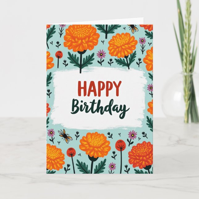 Textured Botanical Birthday Card (Front)