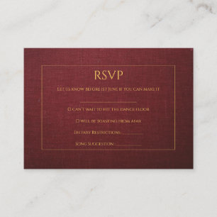 Textured Burgundy & Gold Wedding RSVP Card