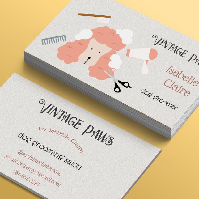 Textured Business Card Vintage Retro Dog Grooming (Creator Uploaded)