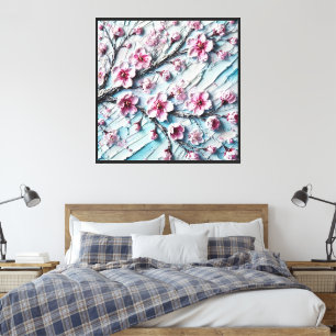 Textured Cherry Blossom Painting Floral Wall Art