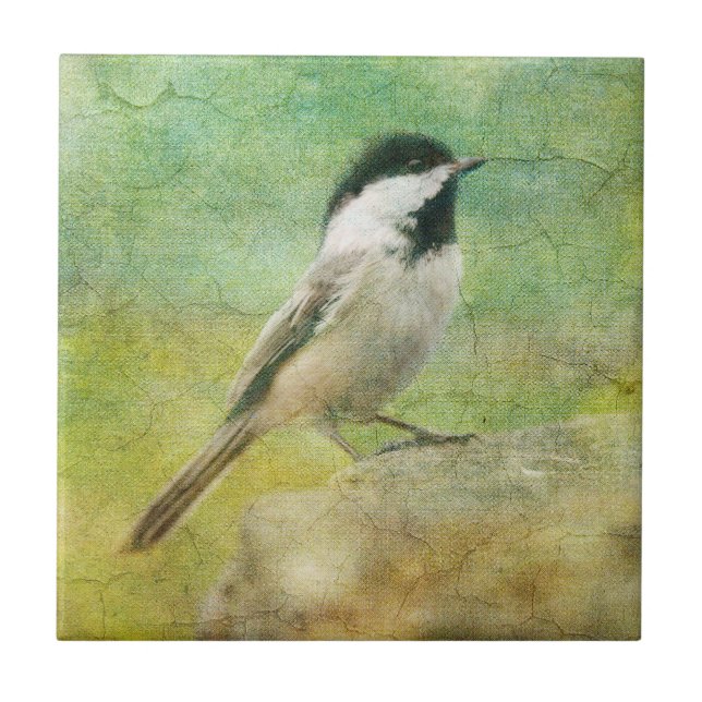 Textured Chickadee Ceramic Tile (Front)