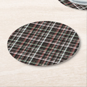 Textured Christmas tartan. Round Paper Coaster