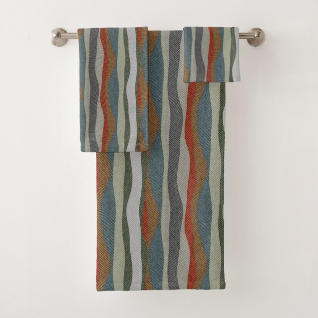 Textured Colourful Herringbone Striped Bath Towel Set (Insitu)