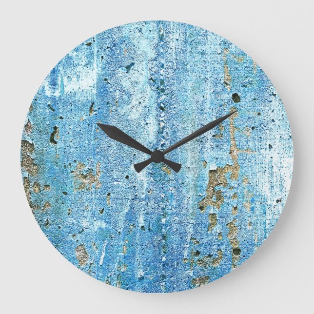 Textured concrete wall, rust stains. large clock (Front)