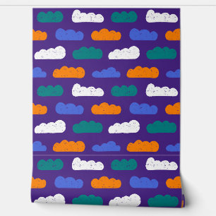 Textured Crayon Clouds on Royal Purple Wallpaper