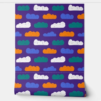 Textured Crayon Clouds on Royal Purple Wallpaper