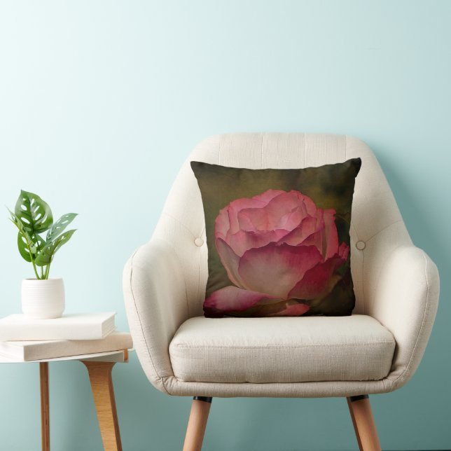 Textured Deep Pink Rose Throw Pillow (Chair)