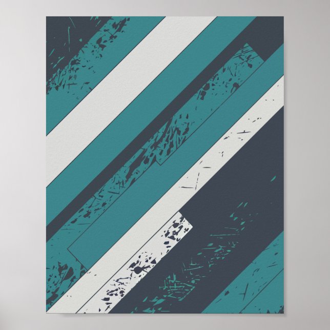 Textured Diagonal Stripe Design in Teal & white Poster (Front)