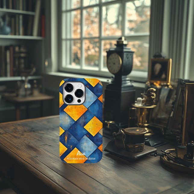 Textured Diamond Pattern in Blue and Orange iPhone Case (Creator Uploaded)