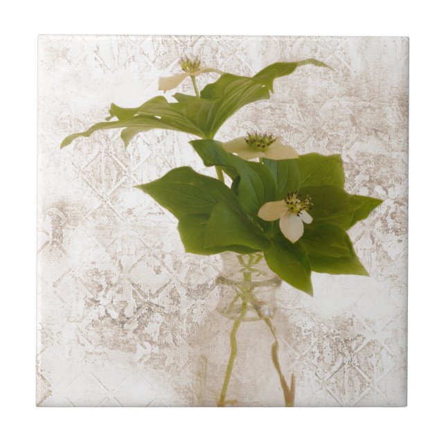 Textured Dogwood Bunch Berry In Jar Still Life Ceramic Tile (Front)