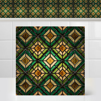 Textured Emerald Yellow Cathedral Stained Glass Ceramic Tile