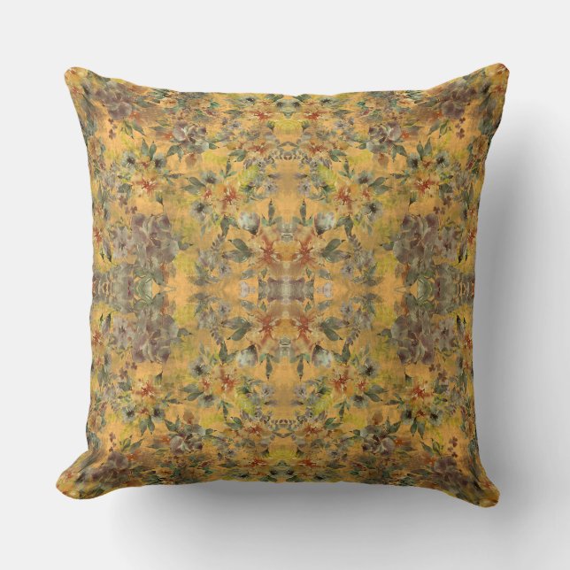 Textured Floral Golden Repeat Pattern Art Cushion (Front)