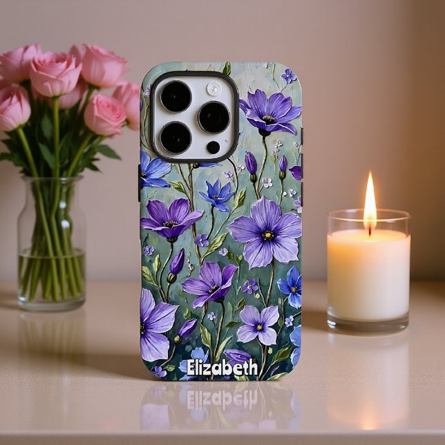 Textured Floral Painting in Blues Case-Mate iPhone Case (Creator Uploaded)