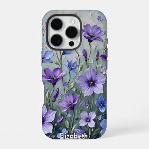 Textured Floral Painting in Blues iPhone 16 Pro Case