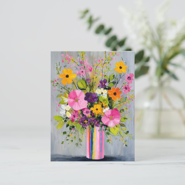 Textured Flowers in a Vase Postcard (Standing Front)