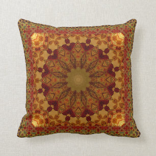 Textured Framed Rust And Gold Mandala Cushion