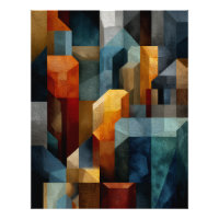 Textured Geometric Abstract Blue Orange Luxury Art