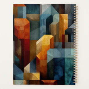 Textured Geometric Abstract Blue Orange Luxury Art Planner