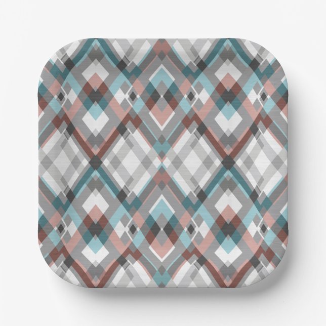Textured geometric diamond pattern.  paper plate (Front)