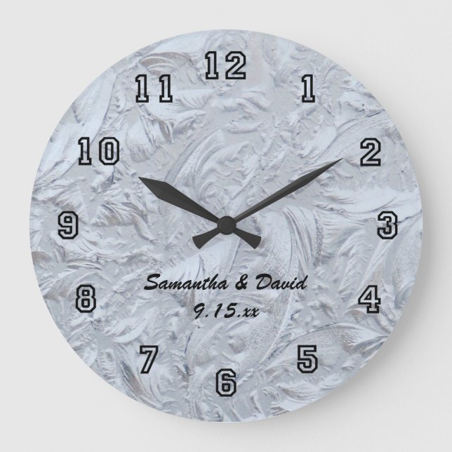 Textured Glass Personalised Wedding Large Clock (Front)