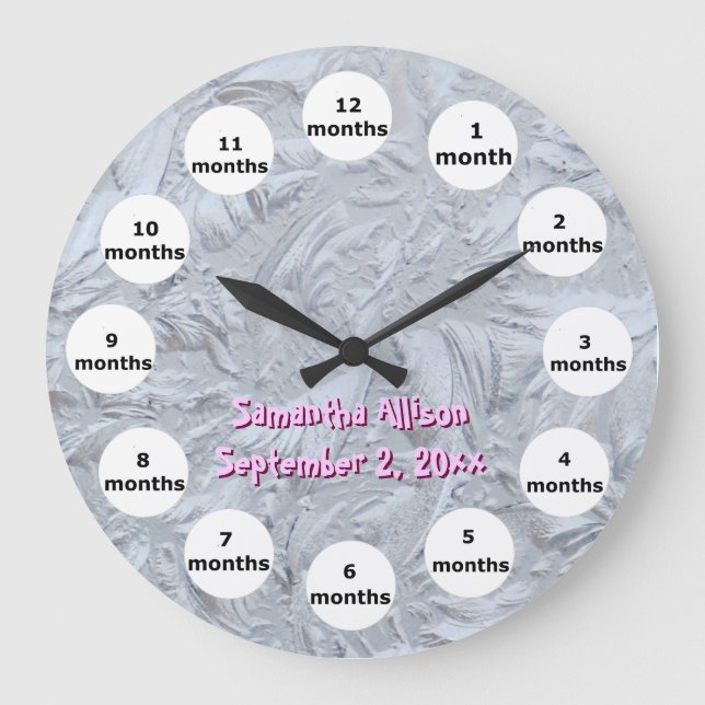 Textured Glass Pink Photo 12 Month Baby Large Clock (Front)