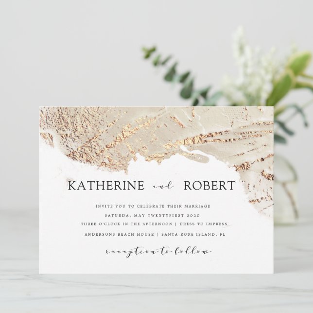 Textured Gold Faux Foil Modern Wedding Invitation (Standing Front)