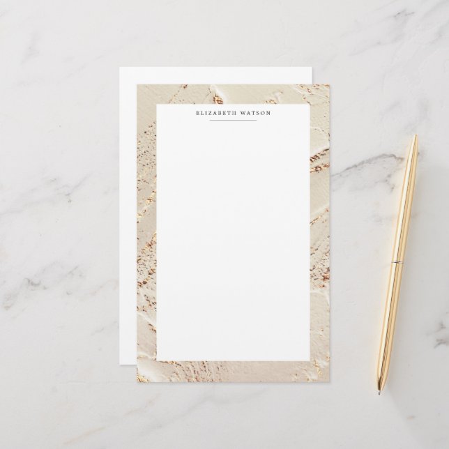 Textured Gold Faux Foil Monogram Stationery (Front/Back In Situ)