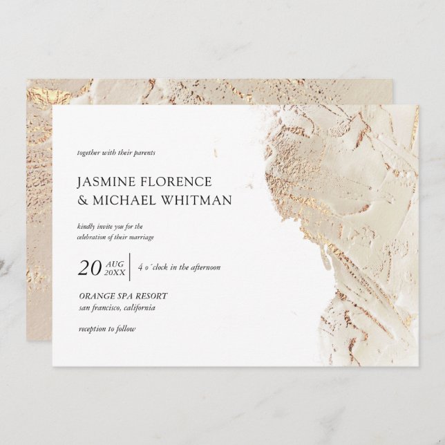 textured gold faux foil Wedding Invitation (Front/Back)