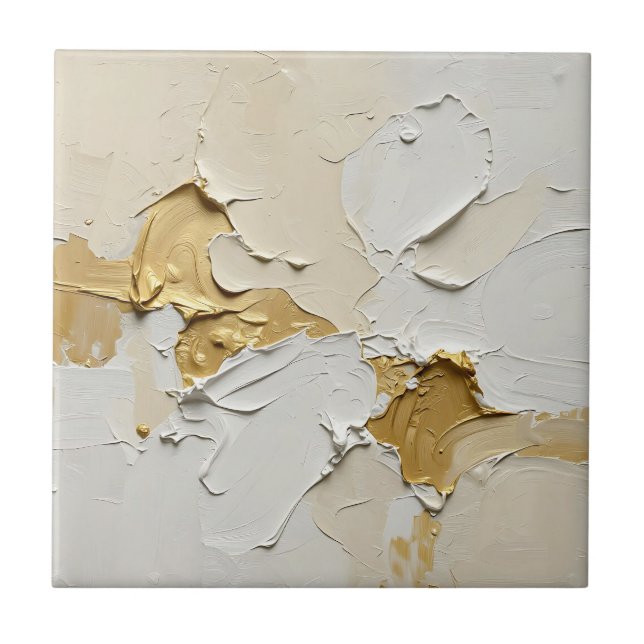 Textured Gold Impasto Abstract Neutral Ceramic Tile (Front)