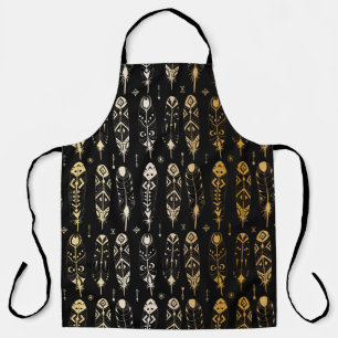 Textured golden feathers in tribal style. Seamless Apron