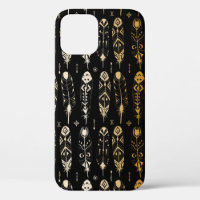 Textured golden feathers in tribal style. Seamless