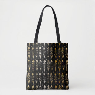 Textured golden feathers in tribal style. Seamless Tote Bag