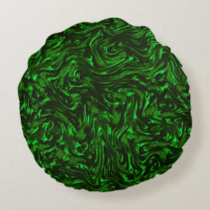Textured grain metallic green round cushion