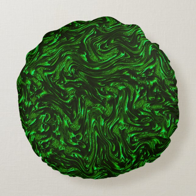 Textured grain metallic green round cushion (Back)