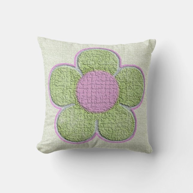 Textured Green and Pink Flower Pillows (Front)