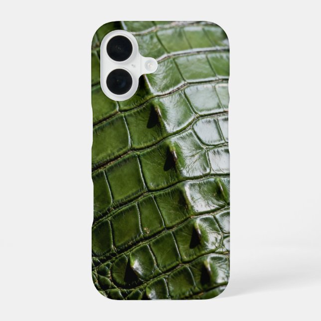 Textured Green Crocodile Leather iPhone 16 Case (Back)