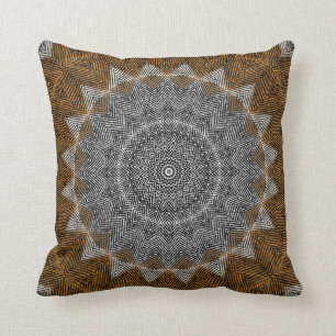 Textured grey, brown mandala  cushion