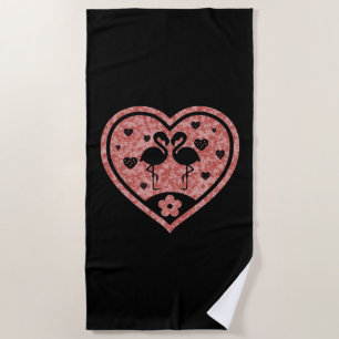 Textured Heart Flamingo Love Beach Towel