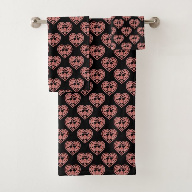 Textured Heart Flamingo Love - Custom Background Bath Towel Set (Insitu)