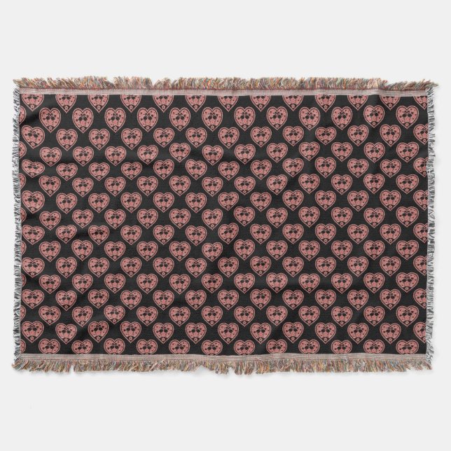 Textured Heart Flamingo Love Throw Blanket (Front)