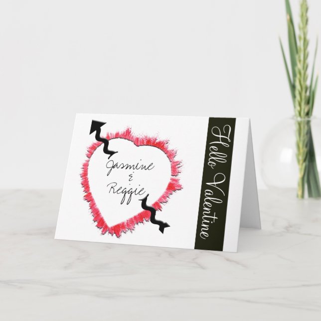 Textured Heart Shaped Outline Hello Custom Holiday Card (Front)