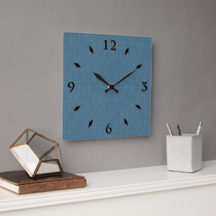Textured herringbone blue.  square wall clock
