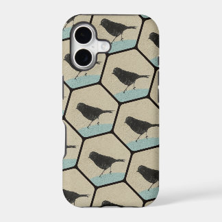 Textured Hexagons with Black Birds