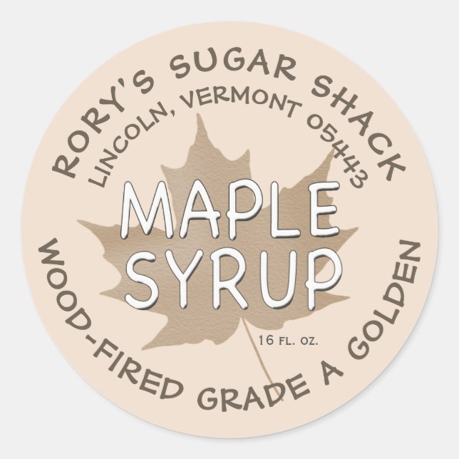 Textured Kraft Maple Leaf on Blush Maple Syrup  Classic Round Sticker (Front)