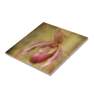 Textured Lady Slipper Orchid Ceramic Tile