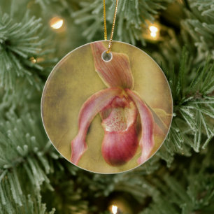 Textured Lady Slipper Orchid Ceramic Tree Decoration