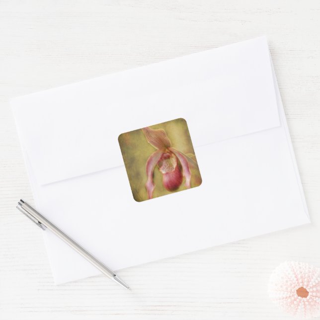 Textured Lady Slipper Orchid Square Sticker (Envelope)